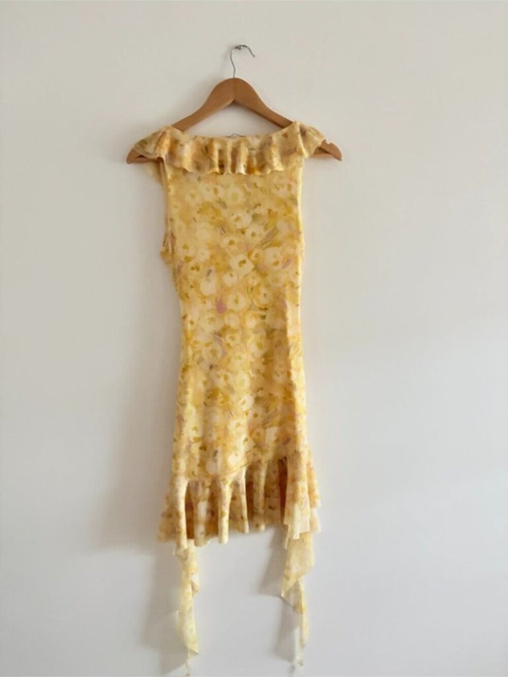 Zara Floral Mesh Mini Dress Ruffle Feminine Yellow Size Medium - Picture 7 of 9